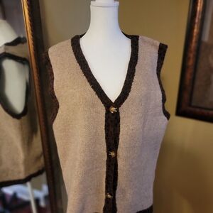 Women's Tan and Brown Sweater Vest